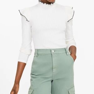Pointelle Ribbed Ruffle Top
